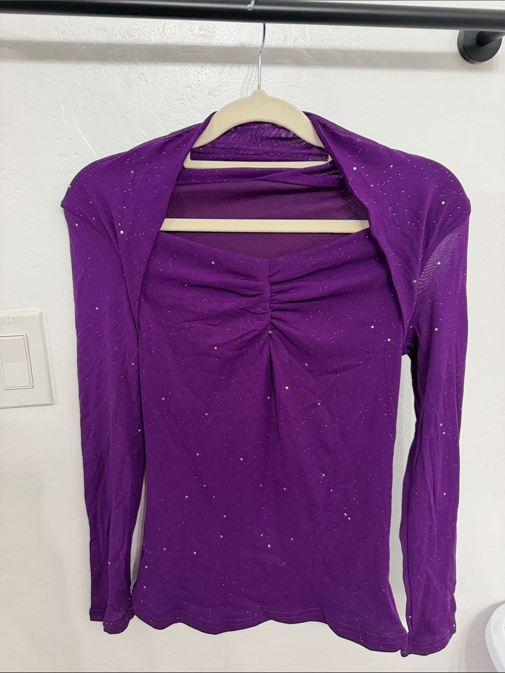 Purple Ruched Front Long-Sleeve Women's Top